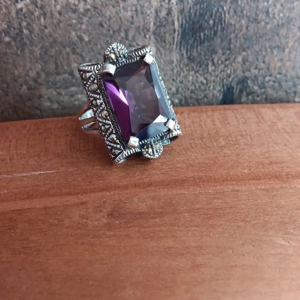 925 Silver Purple Crystal Ring
